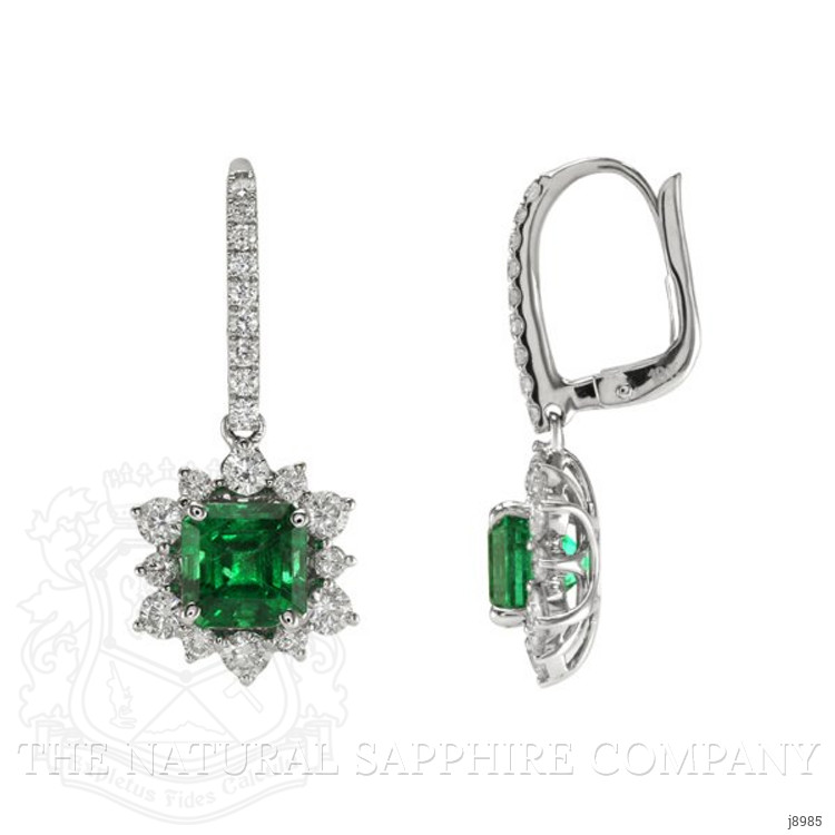 3.36 Ct.Tw. Emerald Natural Diamond Earrings, 18K White Gold