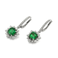 3.36 Ct.Tw.Total Carat Weight Emerald Natural Diamond Earrings, 18K White Gold Image