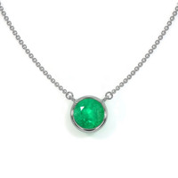 0.30 Ct. Emerald Solitaire Necklace, 14K White Gold Image
