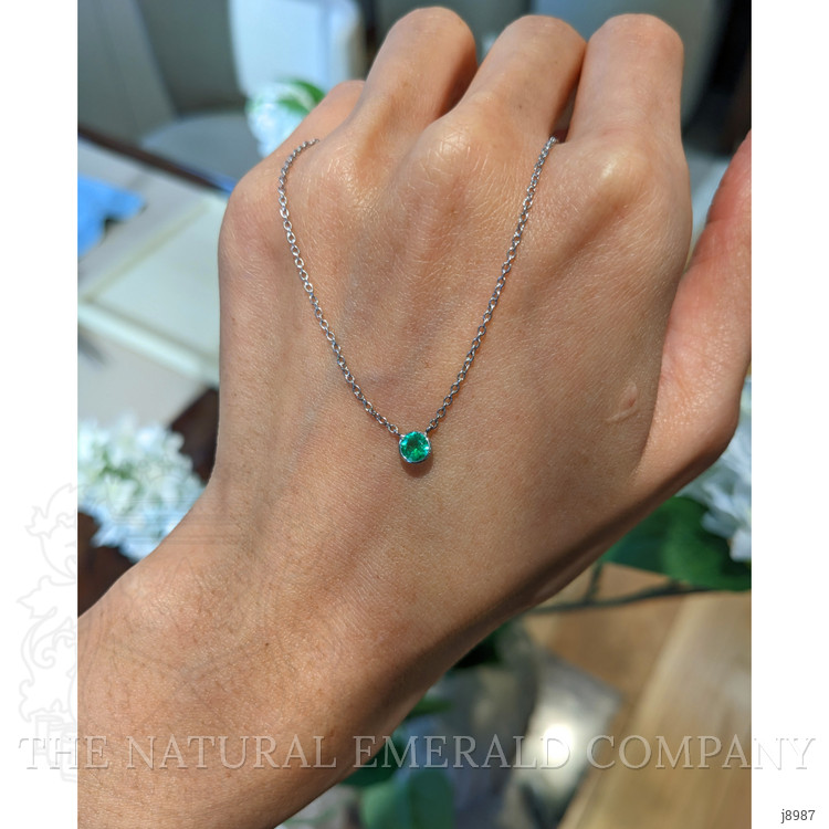 0.30 Ct. Emerald Solitaire Necklace, 14K White Gold