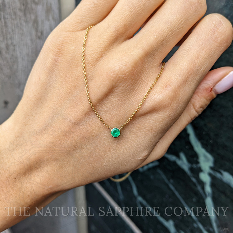0.30 Ct. Emerald Solitaire Necklace, 14K Yellow Gold
