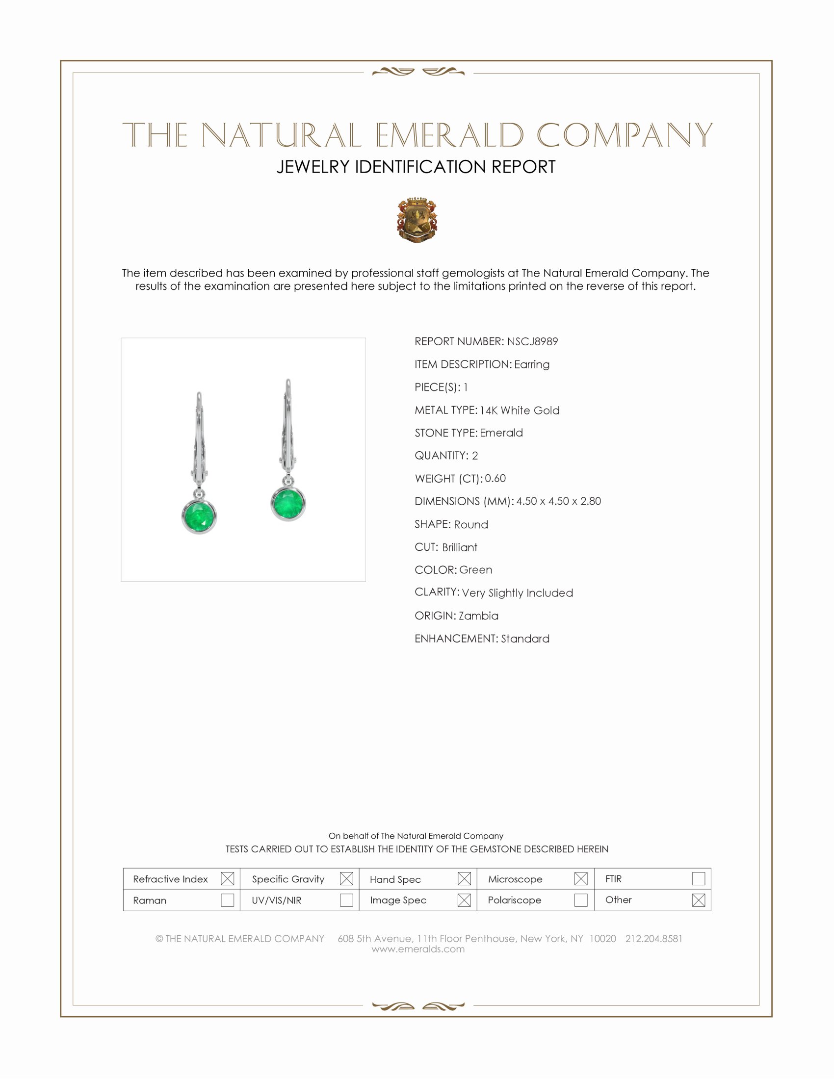 0.60 Ct.Tw. Emerald Drops Earrings, 14K White Gold