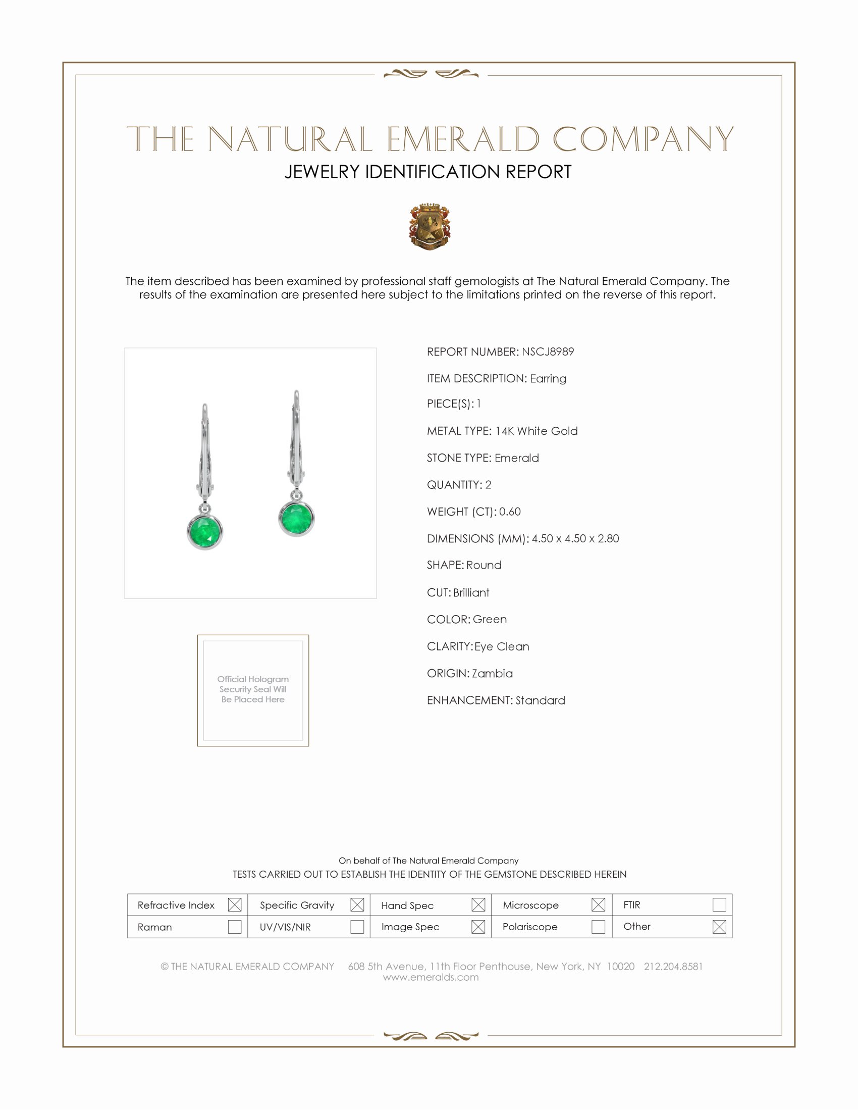 0.60 Ct.Tw. Emerald Drops Earrings, 14K White Gold