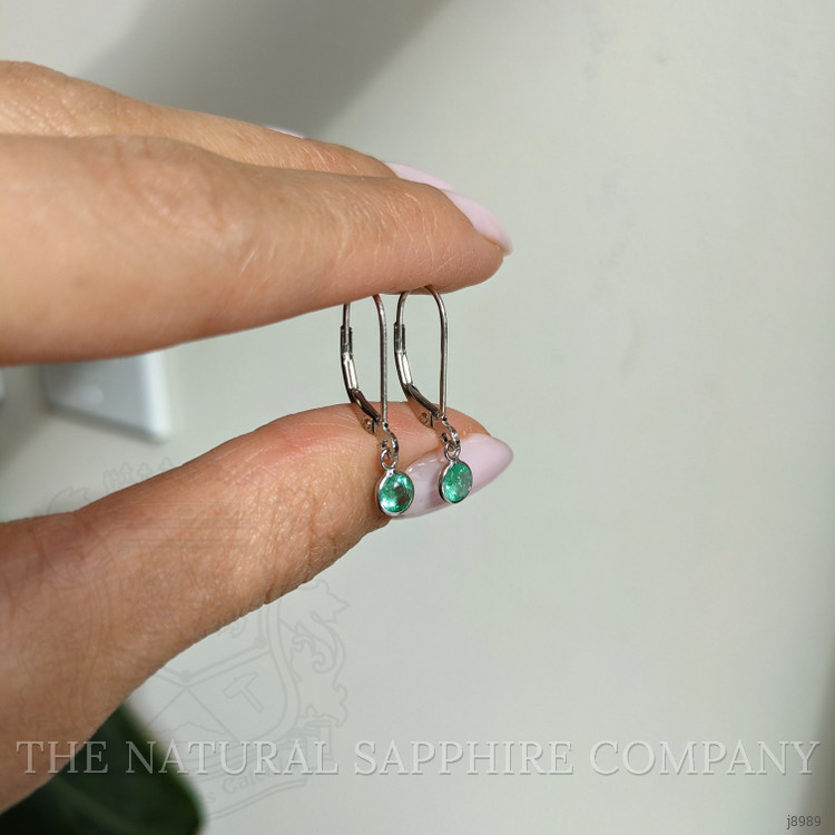 0.60 Ct.Tw. Emerald Bezel Earrings, 14K White Gold