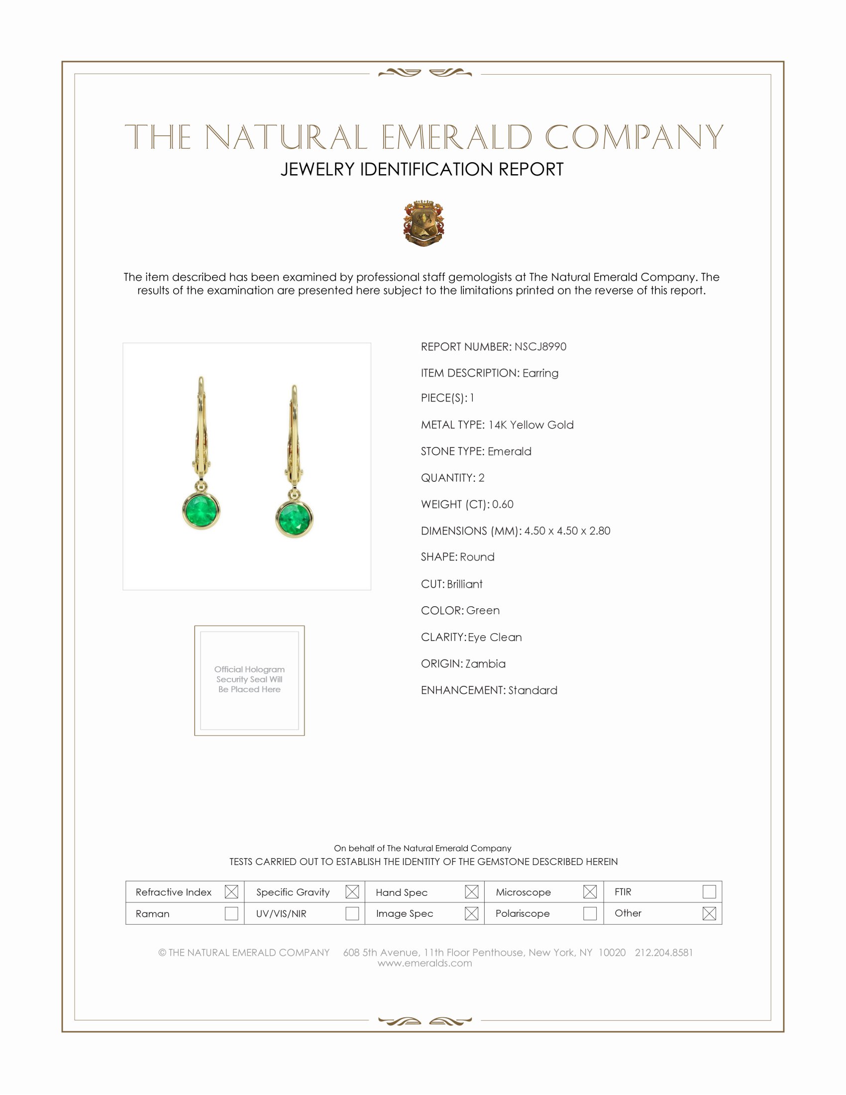 0.60 Ct.Tw. Emerald Bezel Earrings, 14K Yellow Gold