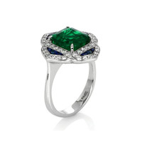 3.27 Ct. Emerald Natural Diamond Pave Ring, Platinum 950 Image