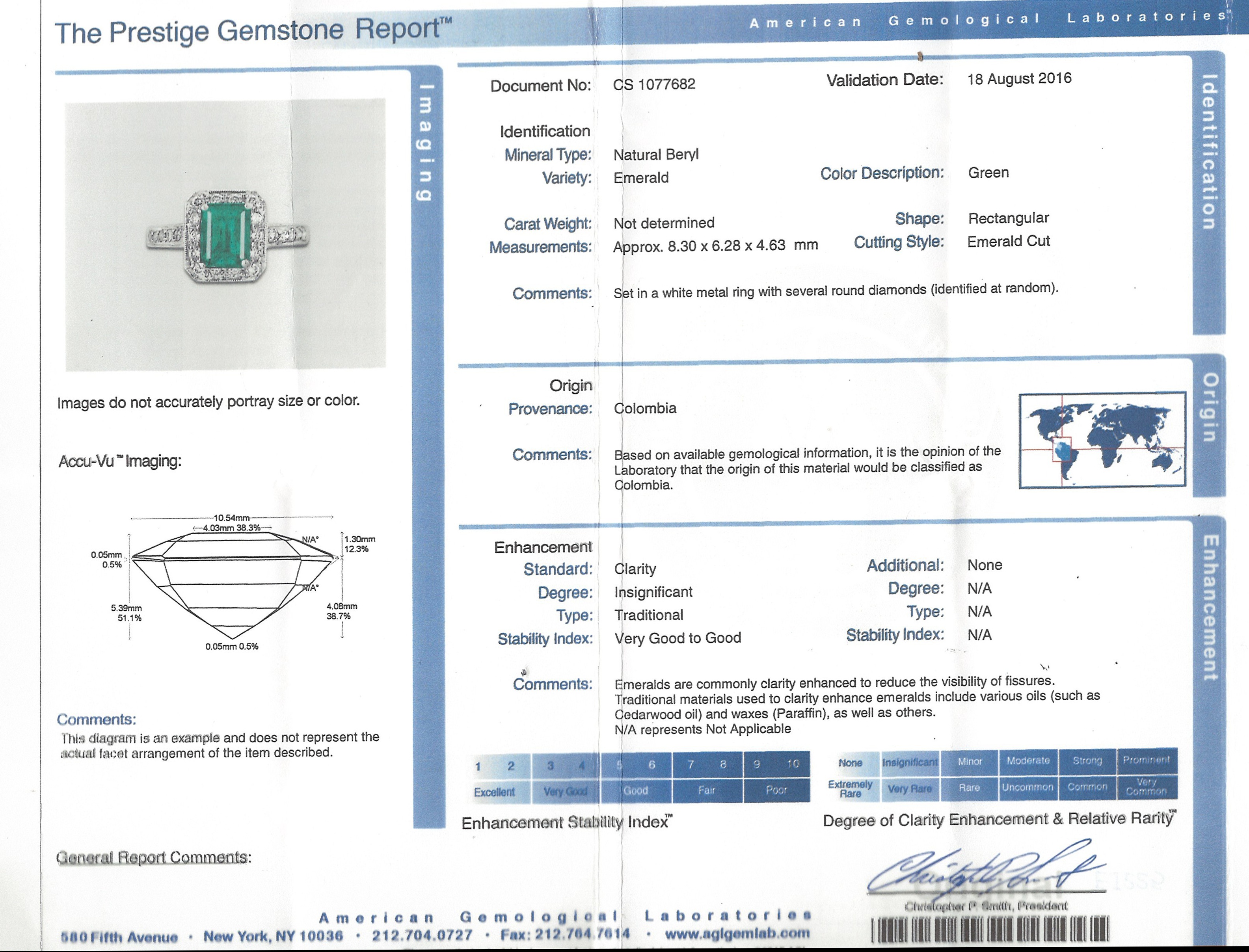 1.60 Ct. Emerald and Natural Diamond Pave Ring, 18K White Gold