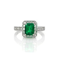 1.60 Ct. Emerald Natural Diamond Pave Ring, 18K White Gold Video