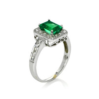 1.60 Ct. Emerald Natural Diamond Pave Ring, 18K White Gold Image