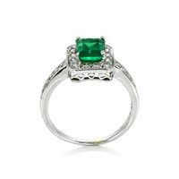 1.60 Ct. Emerald Natural Diamond Pave Ring, 18K White Gold Image