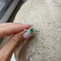 0.35 Ct. Emerald and Natural Diamond Pave Ring, 18K White Gold Life Style