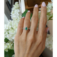 0.35 Ct. Emerald and Natural Diamond Pave Ring, 18K White Gold Life Style