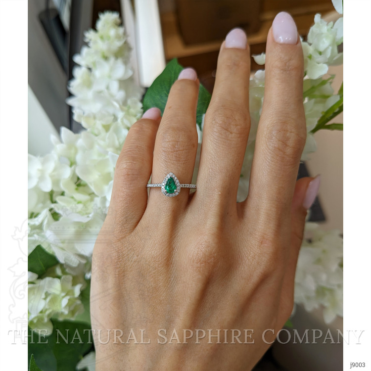 0.35 Ct. Emerald and Natural Diamond Pave Ring, 18K White Gold