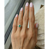 0.35 Ct. Emerald and Natural Diamond Pave Ring, 18K White Gold Life Style