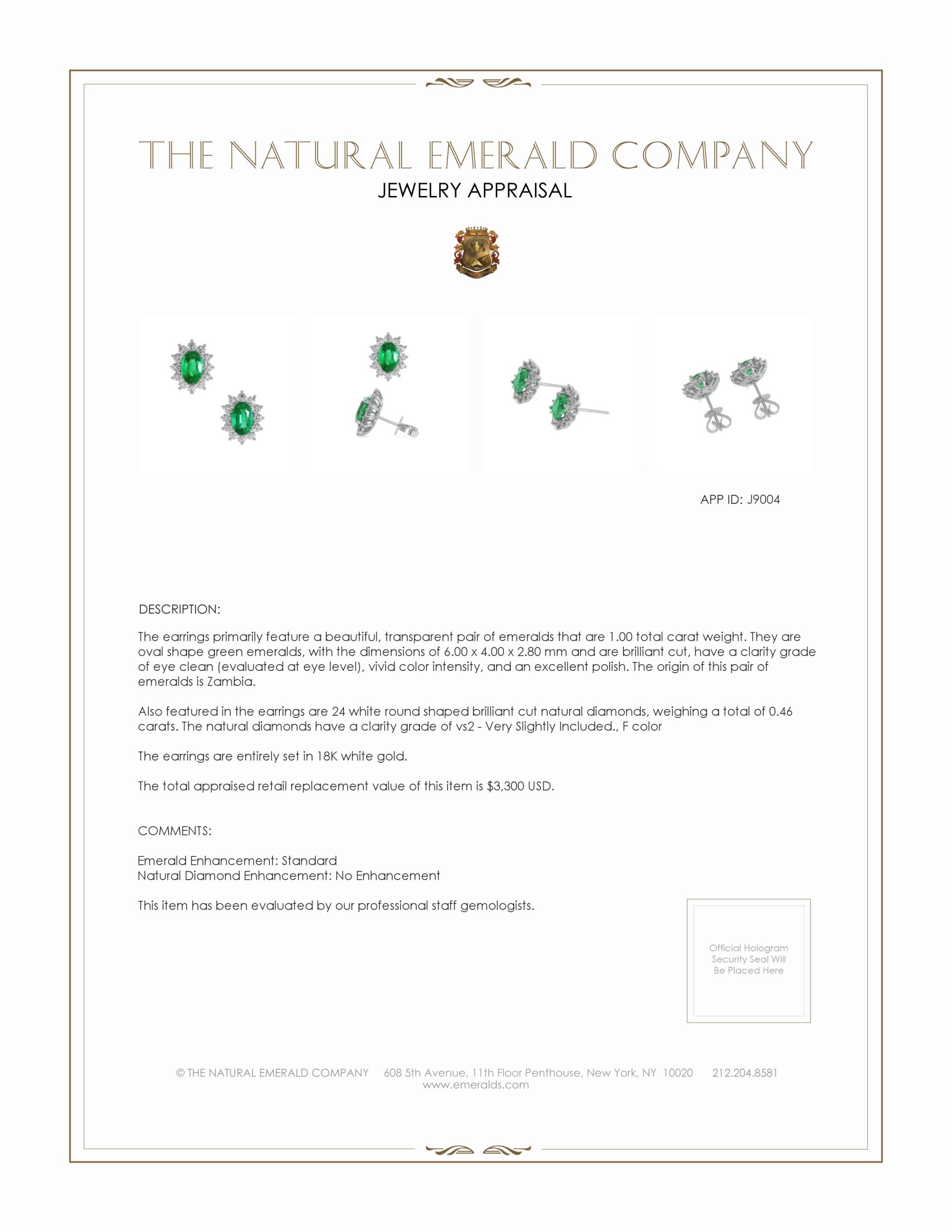 1.00 Ct.Tw. Emerald and Natural Diamond Halo Earrings, 18K White Gold