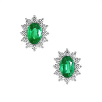 1.00 Ct.Tw. Emerald Natural Diamond Halo Earrings, 18K White Gold Video