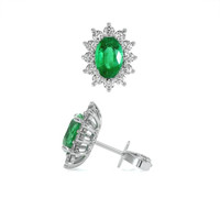 1.00 Ct.Tw. Emerald Natural Diamond Halo Earrings, 18K White Gold Image