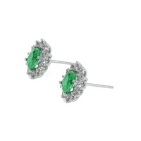 1.00 Ct.Tw. Emerald Natural Diamond Halo Earrings, 18K White Gold Image