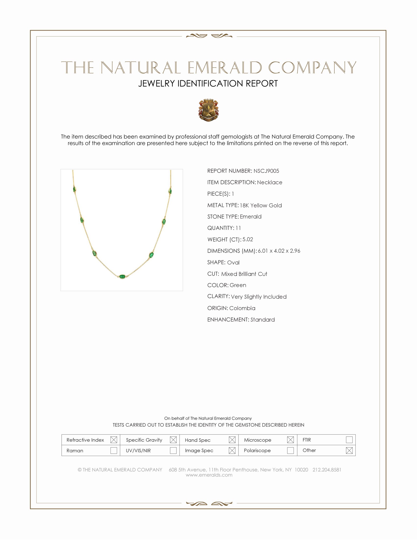 5.02 Ct. Emerald Bezel Necklace, 18K Yellow Gold