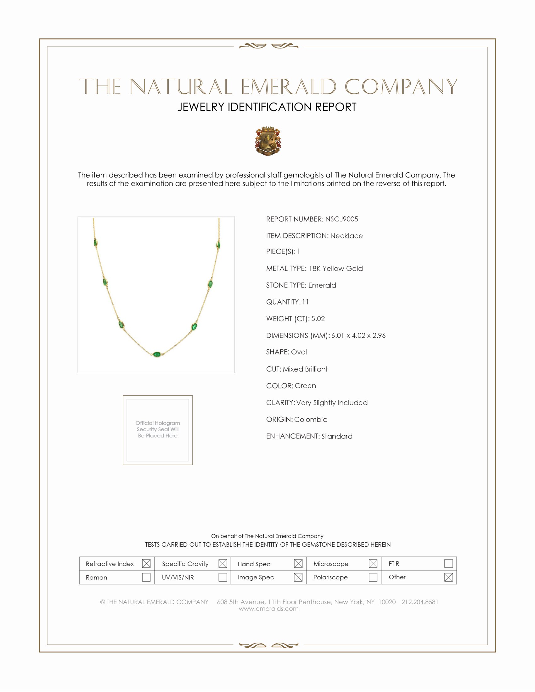 5.02 Ct. Emerald Bezel Necklace, 18K Yellow Gold