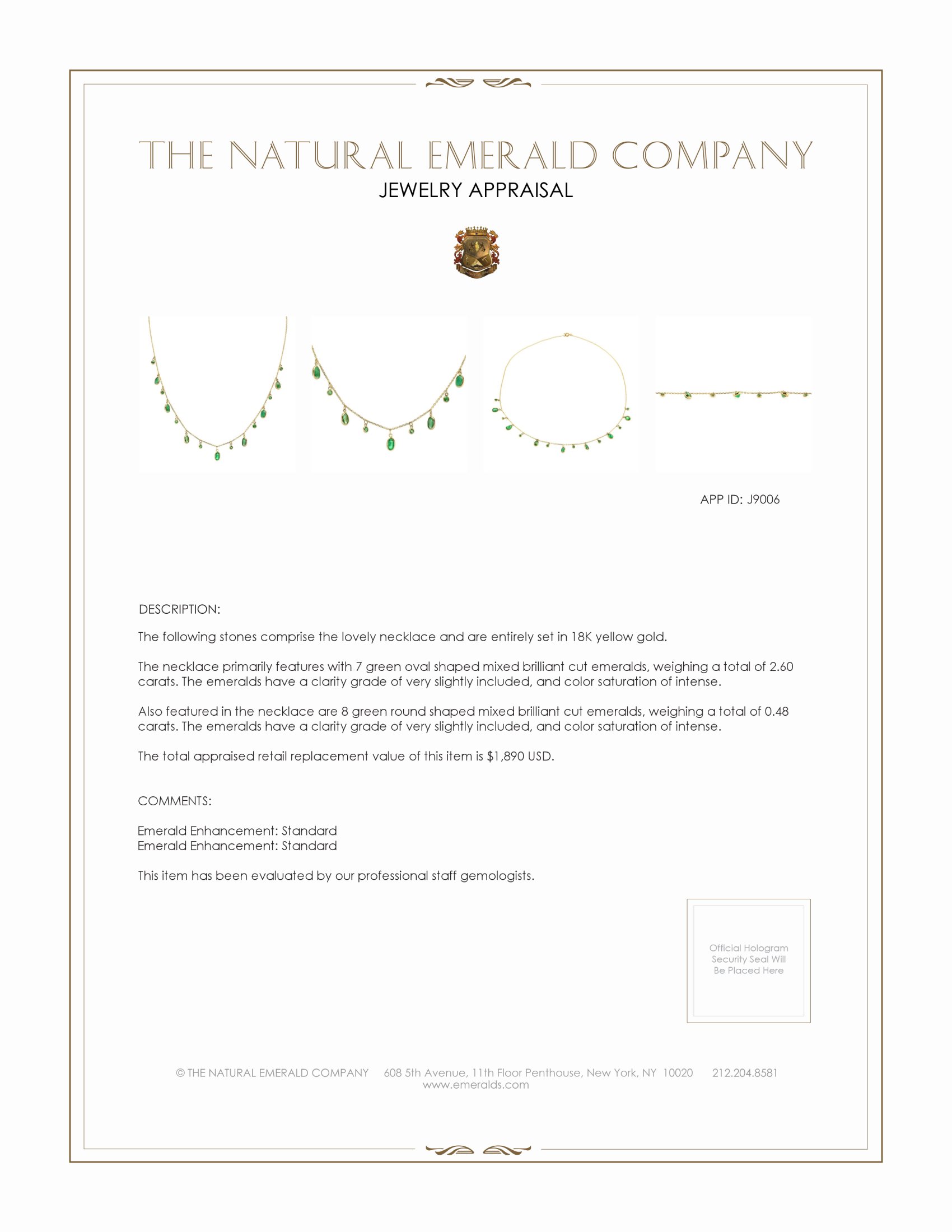 2.60 Ct. Emerald Bezel Necklace, 18K Yellow Gold