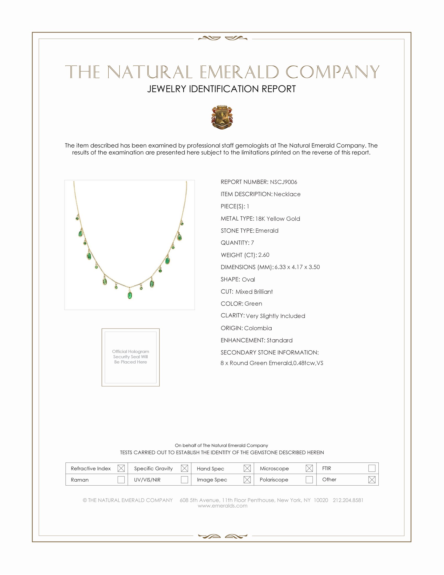 2.60 Ct. Emerald Bezel Necklace, 18K Yellow Gold