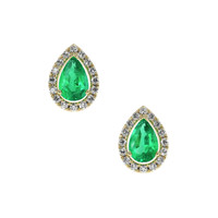 0.80 Ct.Tw. Emerald Natural Diamond Pave Earrings, 14K Yellow Gold Image