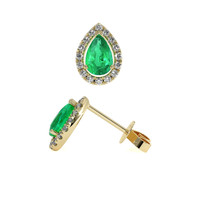 0.80 Ct.Tw. Emerald Natural Diamond Pave Earrings, 14K Yellow Gold Image