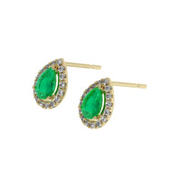 0.80 Ct.Tw. Emerald Natural Diamond Pave Earrings, 14K Yellow Gold Image