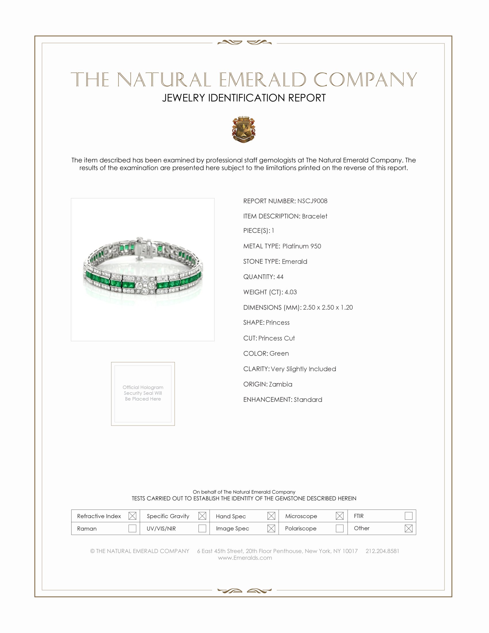 4.03 Ct.Tw. Emerald and Natural Diamond Tennis/Line Bracelet, Platinum 950