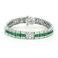 4.03 Ct.Tw.Total Carat Weight Emerald and Diamond Tennis/Line Bracelet, Platinum 950 Video