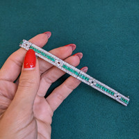 4.03 Ct.Tw.Total Carat Weight Emerald and Diamond Tennis/Line Bracelet, Platinum 950 Life Style