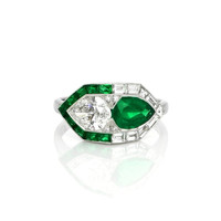 1.80 Ct. Emerald Natural Diamond Antique Style Ring, Platinum 950 Video