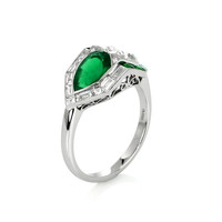 1.80 Ct. Emerald Natural Diamond Antique Style Ring, Platinum 950 Image