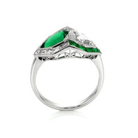 1.80 Ct. Emerald Natural Diamond Antique Style Ring, Platinum 950 Image