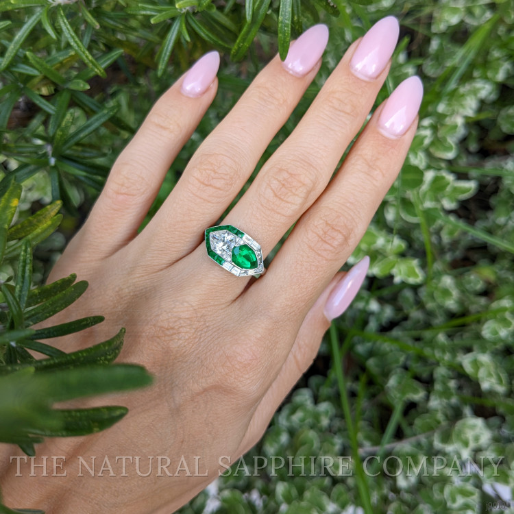 1.80 Ct. Emerald Natural Diamond Antique Style Ring, Platinum 950