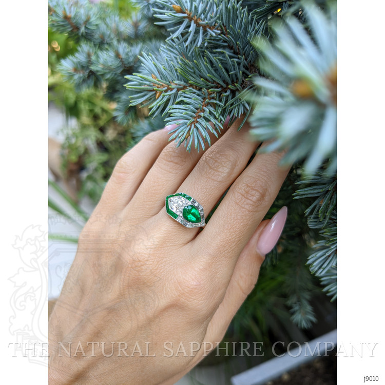 1.80 Ct. Emerald Natural Diamond Antique Style Ring, Platinum 950
