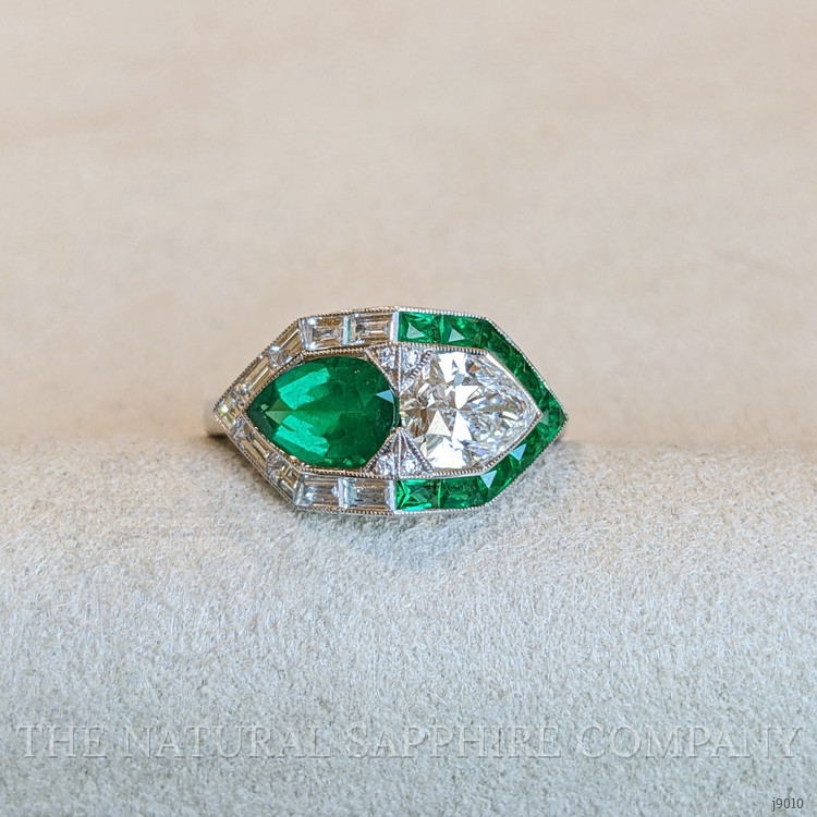 1.80 Ct. Emerald Natural Diamond Antique Style Ring, Platinum 950