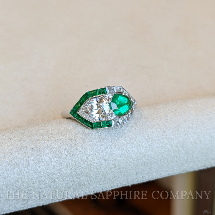 1.80 Ct. Emerald Natural Diamond Antique Style Ring, Platinum 950