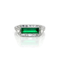 1.10 Ct. Emerald Natural Diamond Antique Style Ring, Platinum 950 Video
