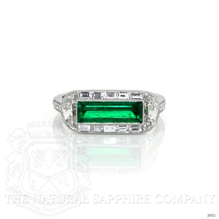 1.10 Ct. Emerald Natural Diamond Antique Style Ring, Platinum 950