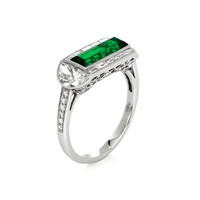 1.10 Ct. Emerald Natural Diamond Antique Style Ring, Platinum 950 Image