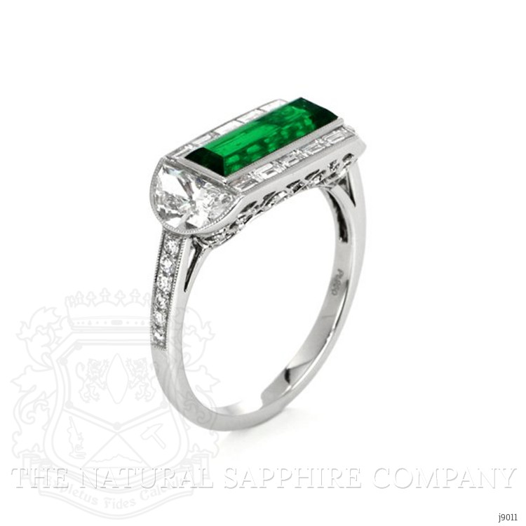 1.10 Ct. Emerald Natural Diamond Antique Style Ring, Platinum 950