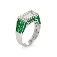1.50 Ct. Emerald Natural Diamond Antique Style Ring, Platinum 950 Image