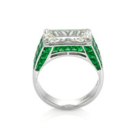1.50 Ct. Emerald Natural Diamond Antique Style Ring, Platinum 950 Image