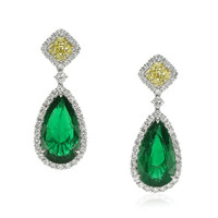 16.40 Ct.Tw.Total Carat Weight Emerald Natural Diamond Earrings, Platinum 950 Video