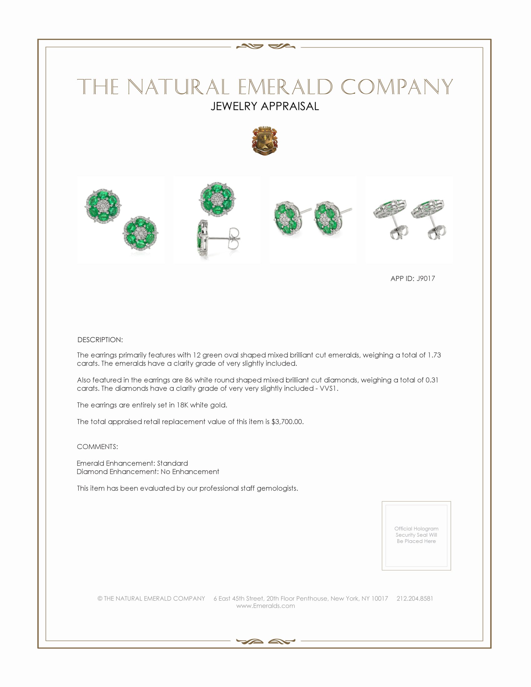 1.73 Ct.Tw. Emerald and Natural Diamond Halo Earrings, 18K White Gold