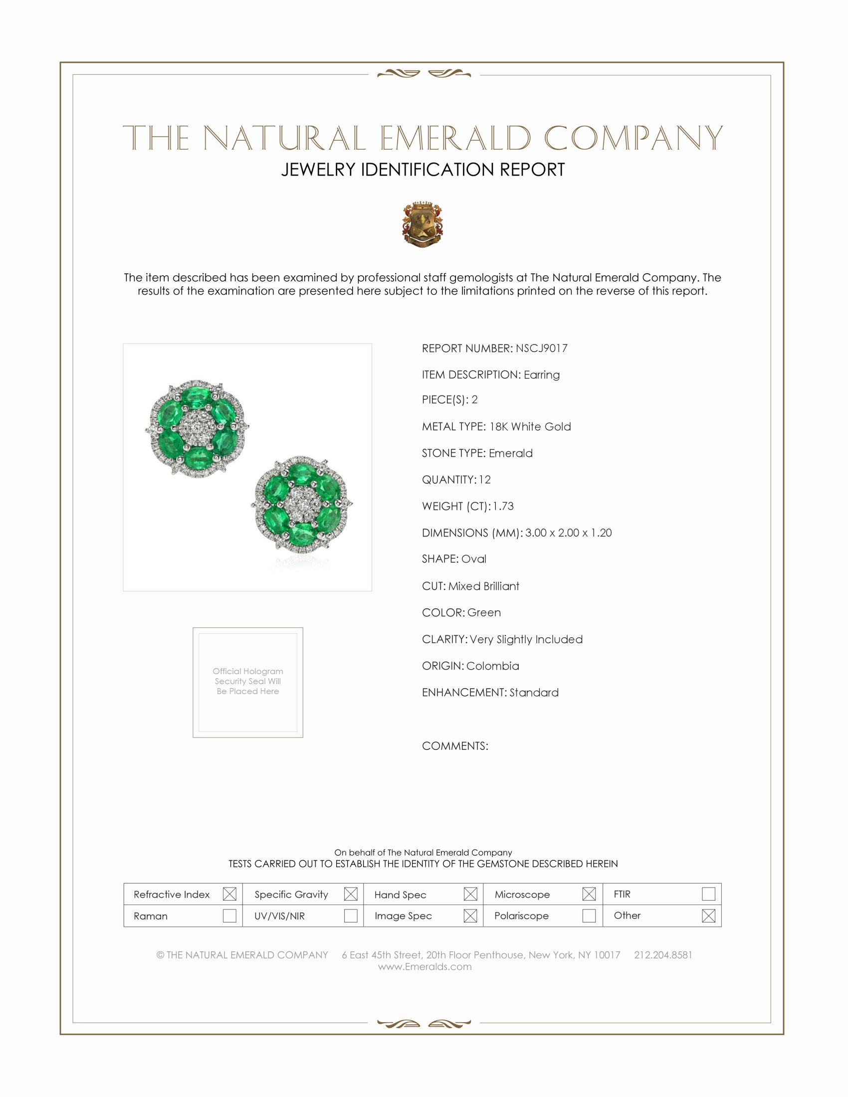 1.73 Ct.Tw. Emerald and Natural Diamond Halo Earrings, 18K White Gold