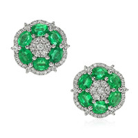 1.73 Ct.Tw.Total Carat Weight Emerald and Diamond Earrings, 18K White Gold Video
