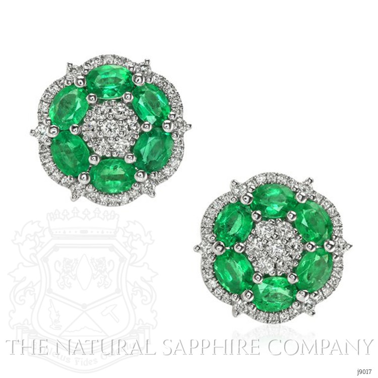 1.73 Ct.Tw. Emerald Natural Diamond Halo Earrings, 18K White Gold